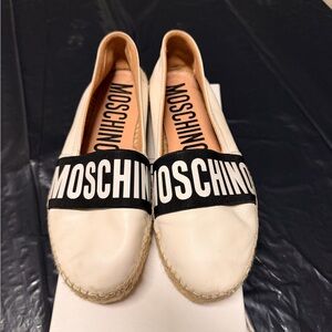 Moschino Cream Espadrille Flats with Black Logo